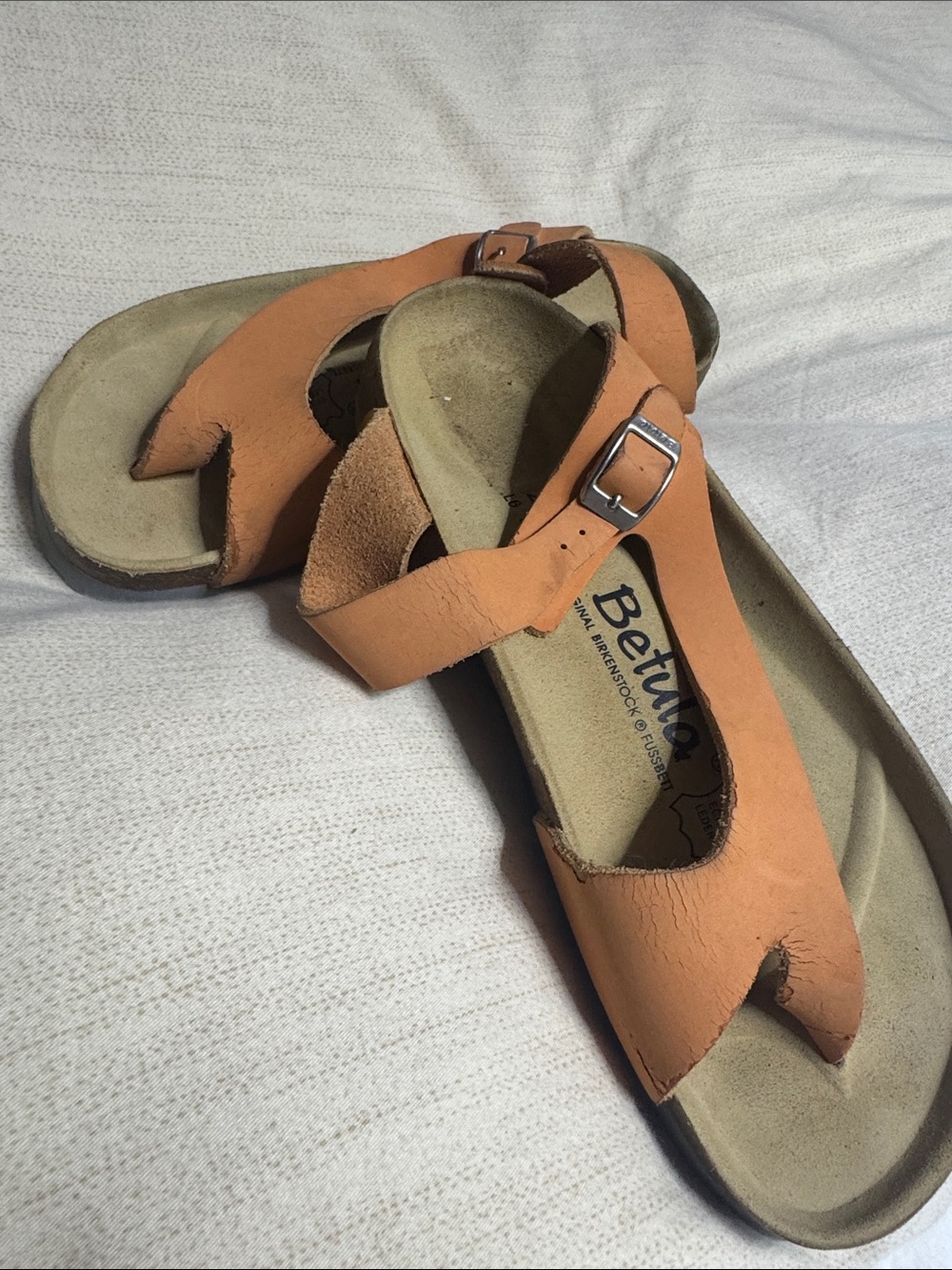 Betula Women’s Orange Leather Toe-Loop Sandals with Buckle